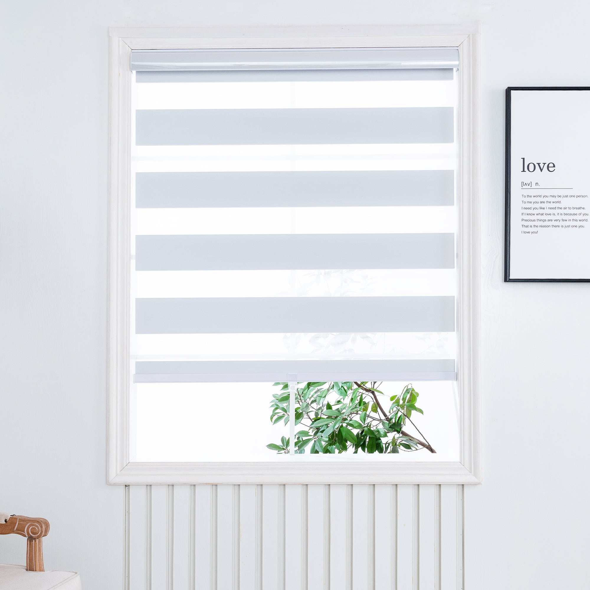 KALYSIE Zebra Roller Window Blinds, White Color, Blackout Roller Blinds Dual Layer Roller Shade Blinds