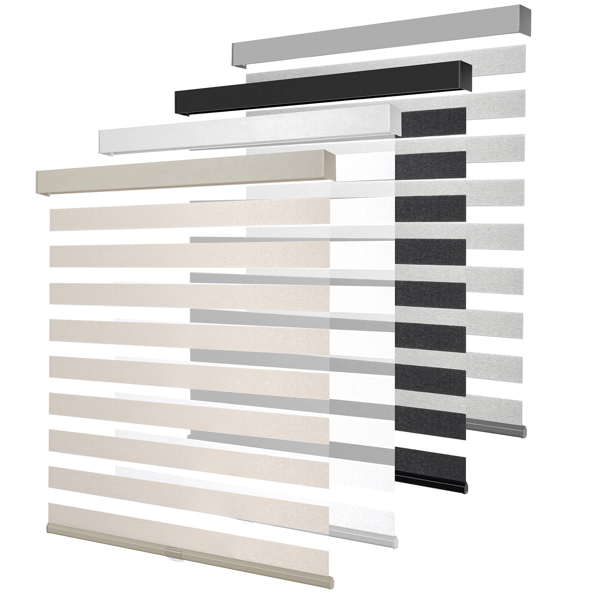 KALYSIE Cordless Zebra Blinds for Windows, Free-Stop Pull Down Roller Window Shades with Valance, Light Filtering Dual Layers Sheer Shades for Home and Office