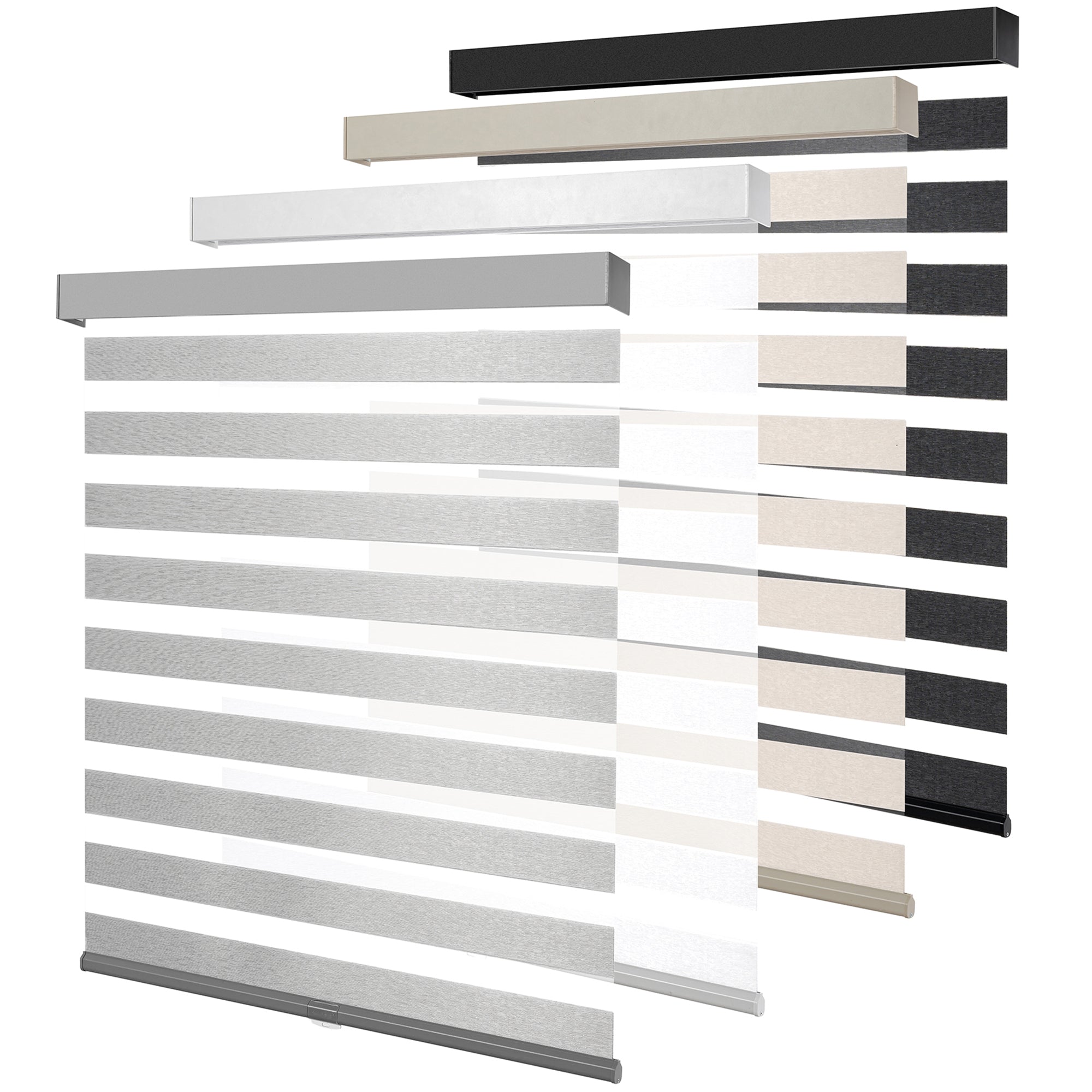 KALYSIE Cordless Zebra Blinds for Windows, Free-Stop Pull Down Roller Window Shades with Valance, Light Filtering Dual Layers Sheer Shades for Home and Office