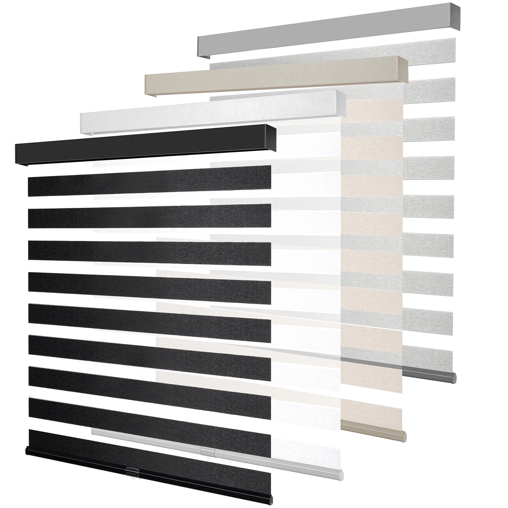 KALYSIE Cordless Zebra Blinds for Windows, Free-Stop Pull Down Roller Window Shades with Valance, Light Filtering Dual Layers Sheer Shades for Home and Office