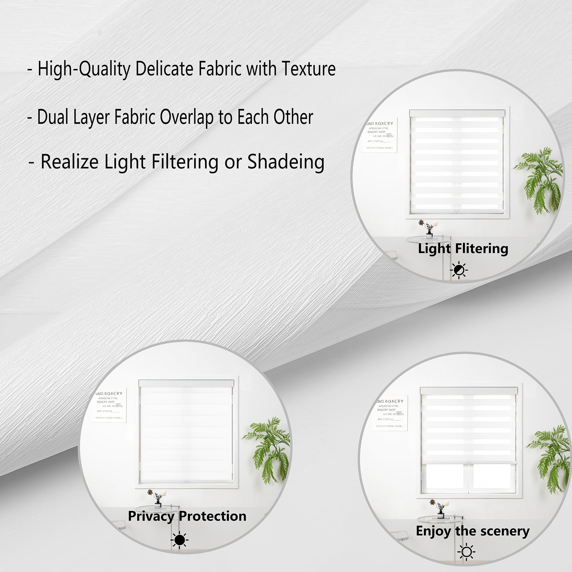 KALYSIE Cordless Zebra Blinds for Windows, Free-Stop Pull Down Roller Window Shades with Valance, Light Filtering Dual Layers Sheer Shades for Home and Office