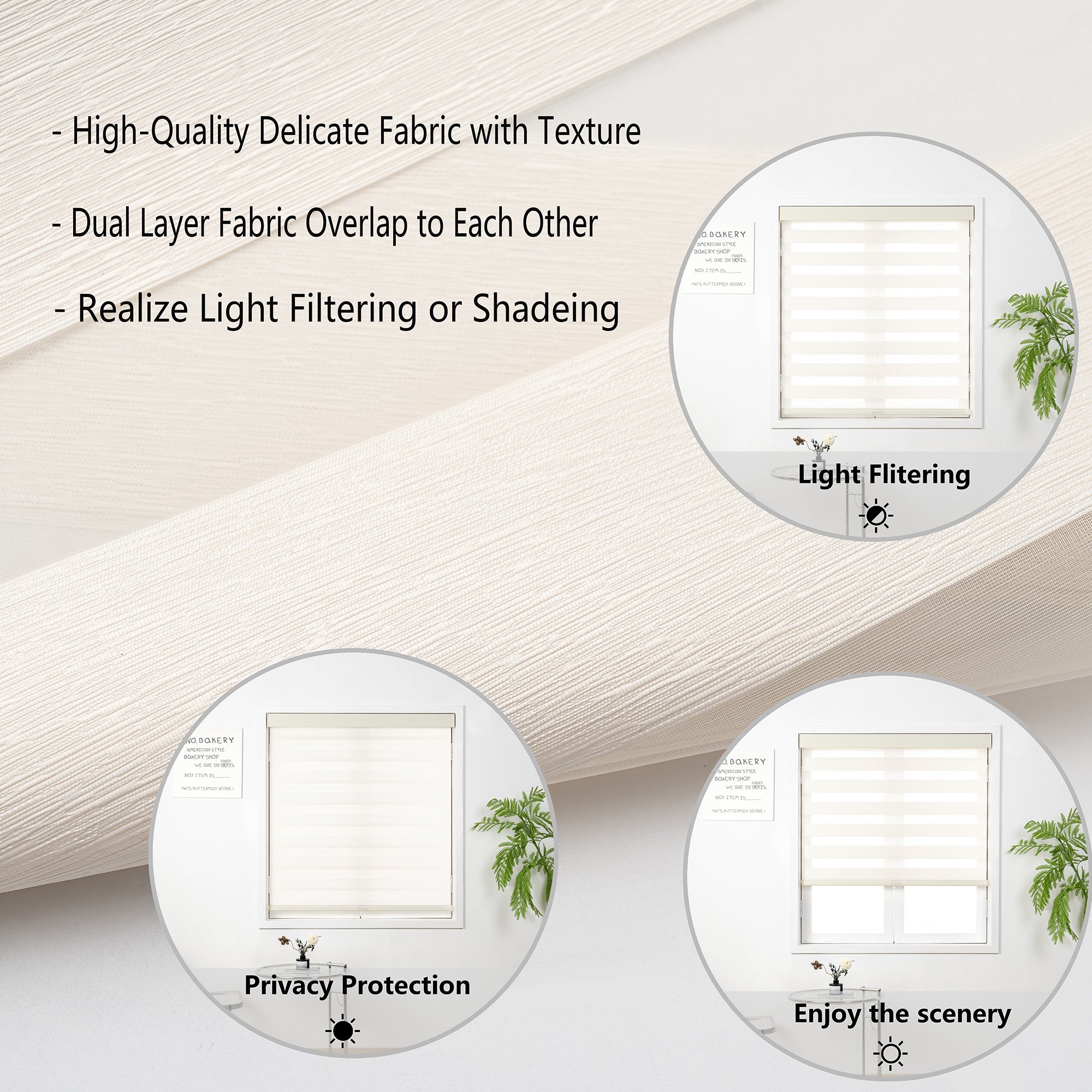 KALYSIE Cordless Zebra Blinds for Windows, Free-Stop Pull Down Roller Window Shades with Valance, Light Filtering Dual Layers Sheer Shades for Home and Office
