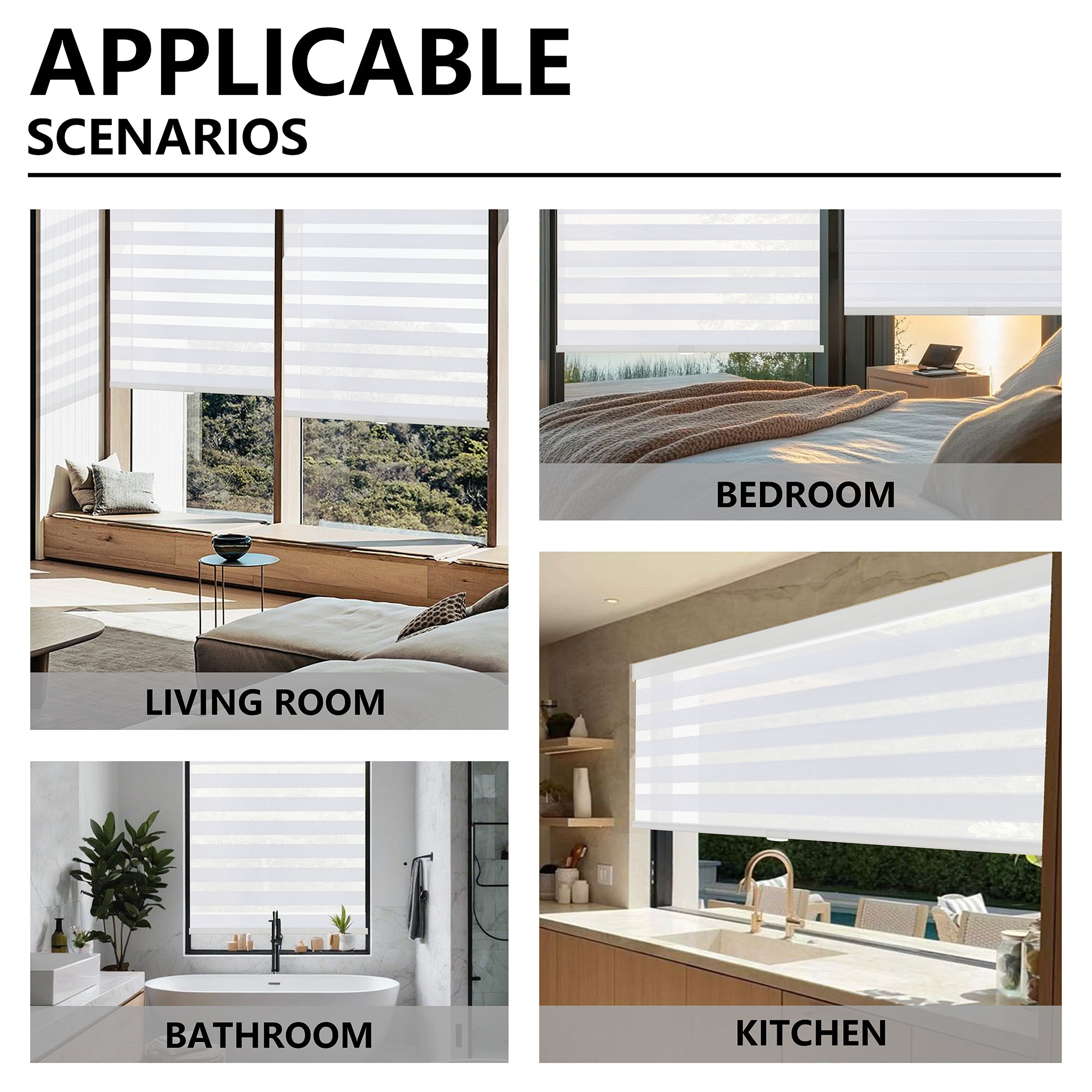 KALYSIE Cordless Zebra Blinds for Windows, Free-Stop Pull Down Roller Window Shades with Valance, Light Filtering Dual Layers Sheer Shades for Home and Office