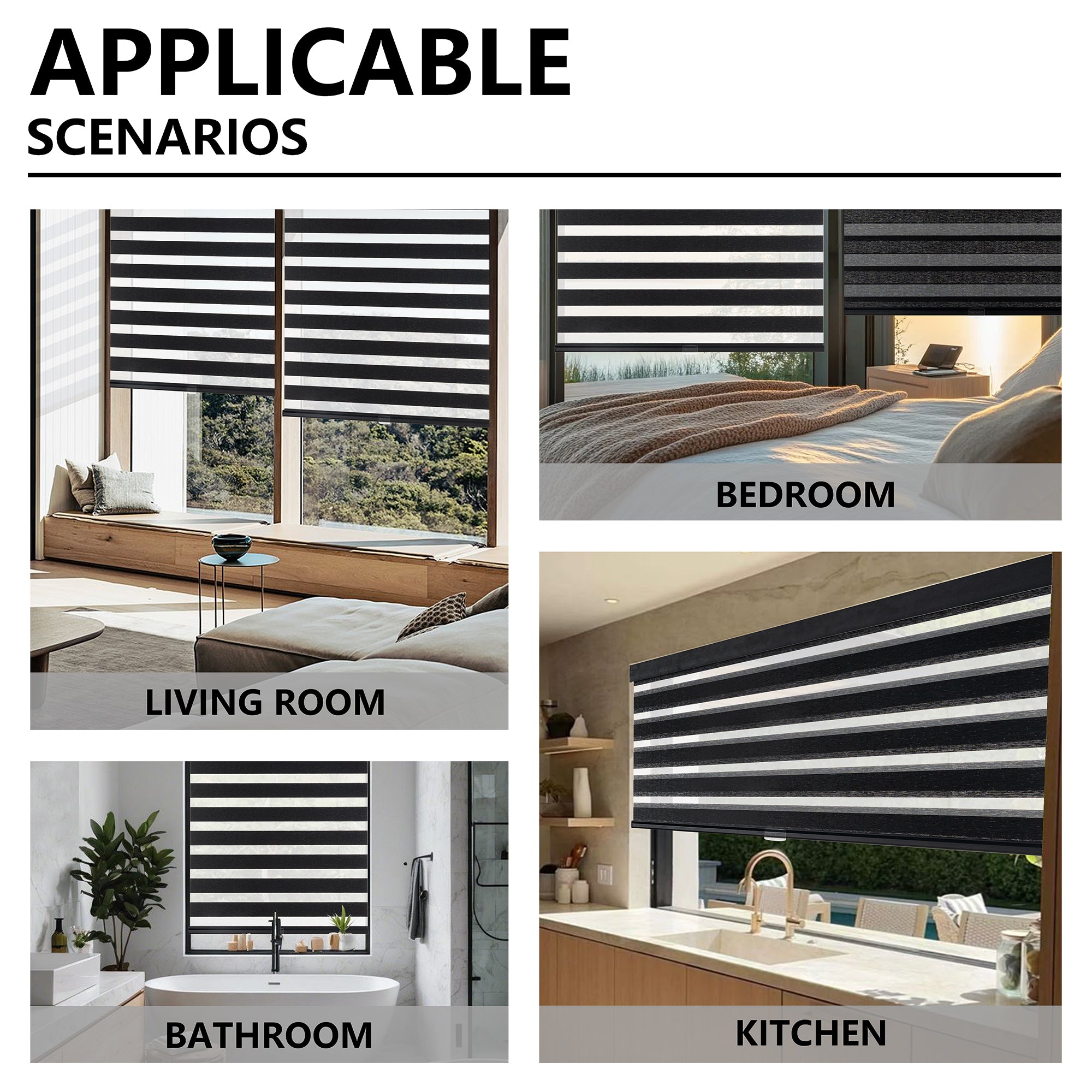 KALYSIE Cordless Zebra Blinds for Windows, Free-Stop Pull Down Roller Window Shades with Valance, Light Filtering Dual Layers Sheer Shades for Home and Office