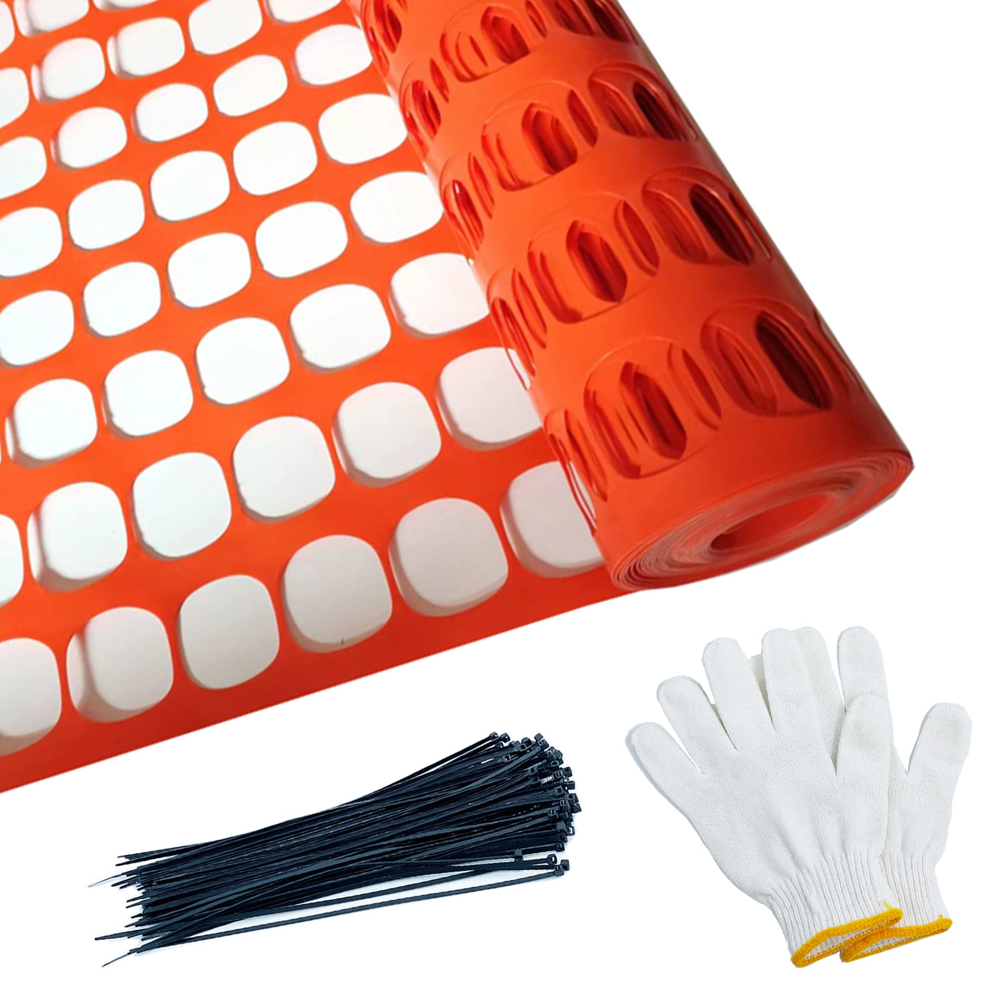 KALYSIE Safety Fence Plastic Mesh Fencing Roll, 4'x100' Feet 1 Roll with 100 Zip Ties, Temporary Reusable Netting for Snow Fence, Garden, Construction and Animal Barrier