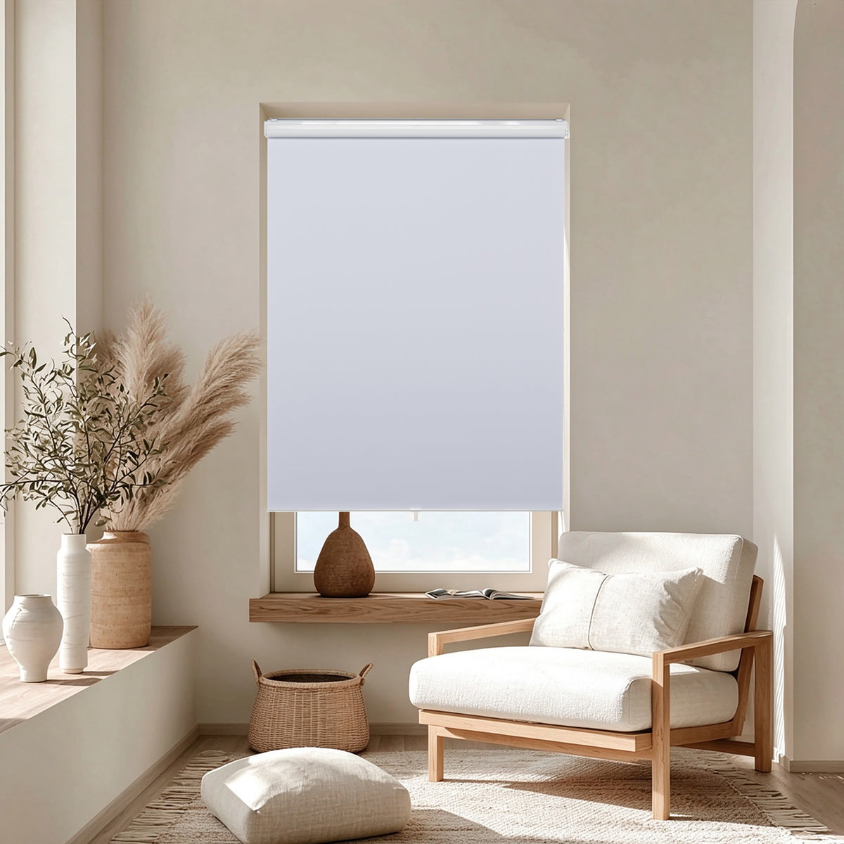 KALYSIE Cordless Roller Shades 100% Blackout Blinds for Windows and Doors, Pull Down Room Darkening Window Shades, White Color, Easy to Install for Home and Office.