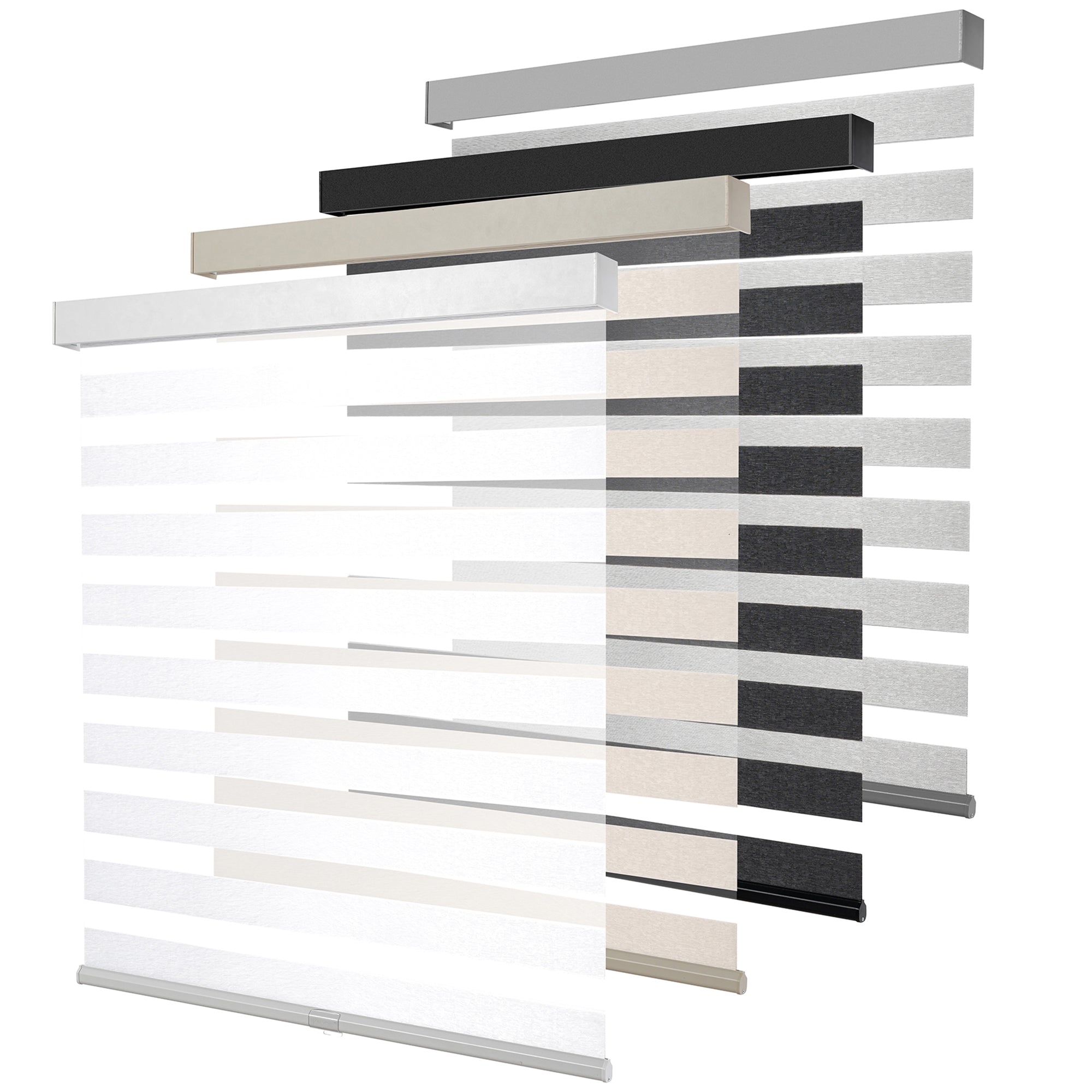 KALYSIE Cordless Zebra Blinds for Windows, Free-Stop Pull Down Roller Window Shades with Valance, Light Filtering Dual Layers Sheer Shades for Home and Office