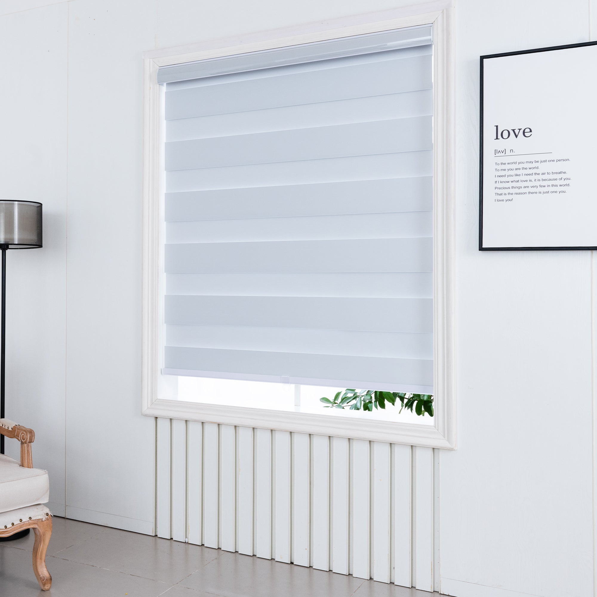 KALYSIE Zebra Roller Window Blinds, White Color, Blackout Roller Blinds Dual Layer Roller Shade Blinds