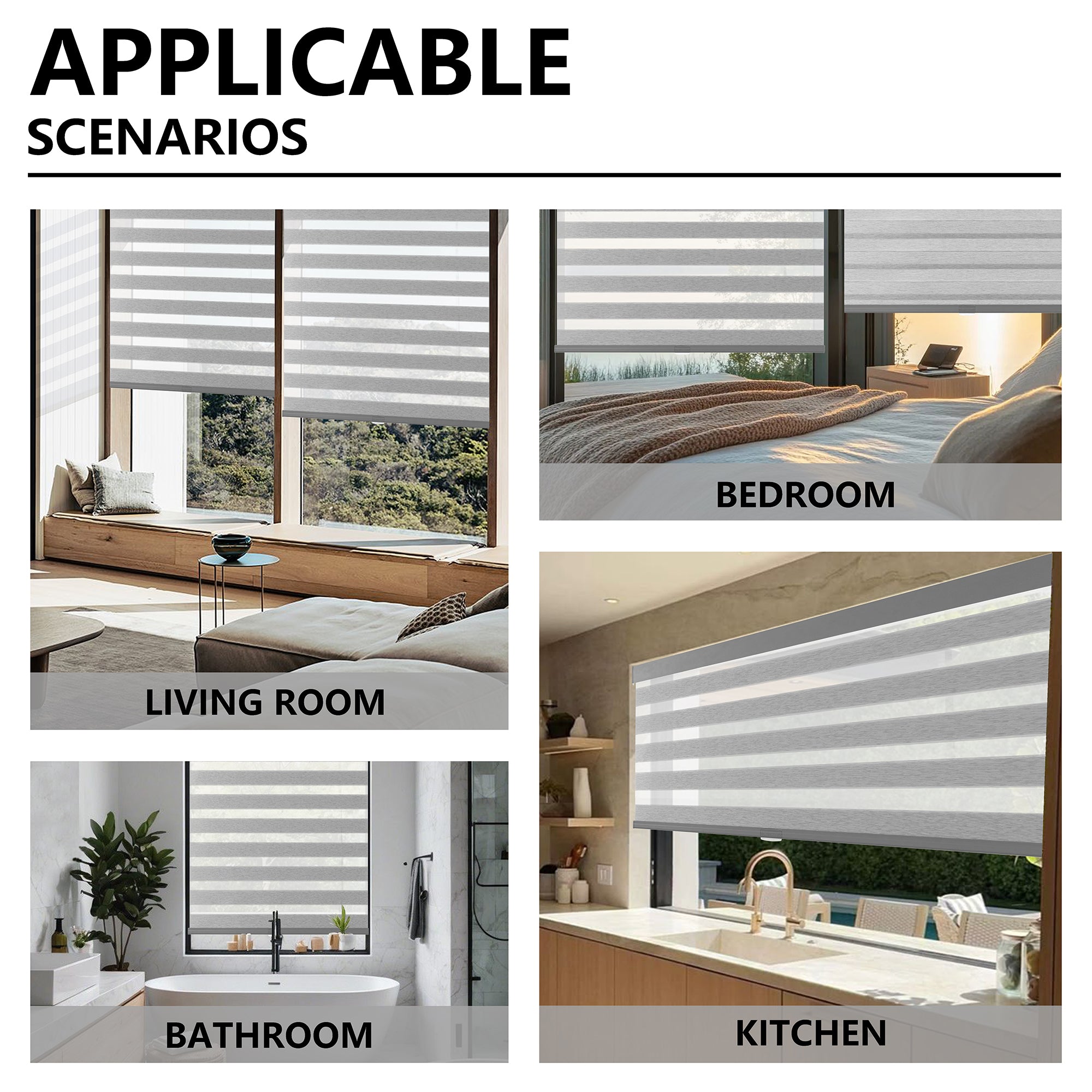 KALYSIE Cordless Zebra Blinds for Windows, Free-Stop Pull Down Roller Window Shades with Valance, Light Filtering Dual Layers Sheer Shades for Home and Office