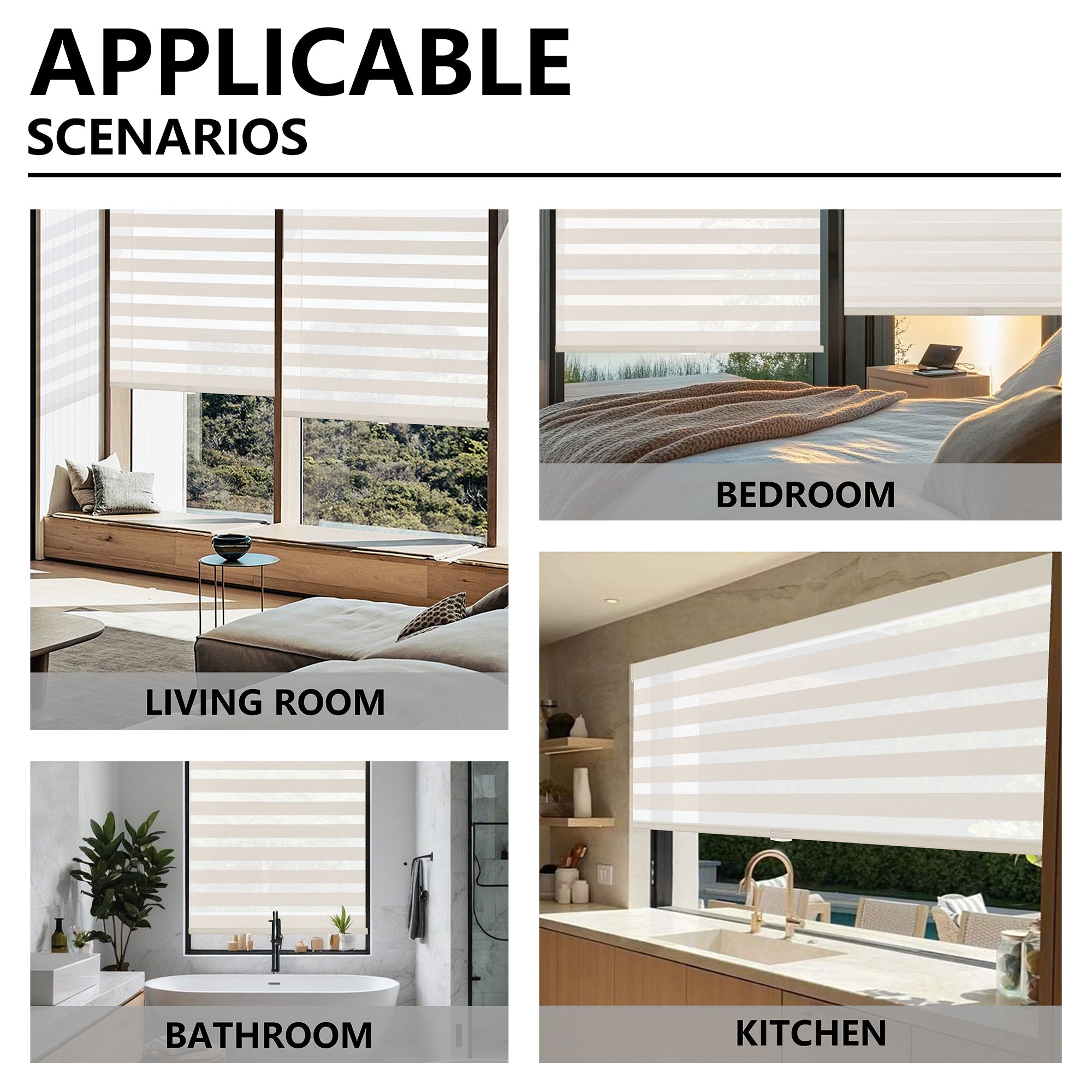 KALYSIE Cordless Zebra Blinds for Windows, Free-Stop Pull Down Roller Window Shades with Valance, Light Filtering Dual Layers Sheer Shades for Home and Office