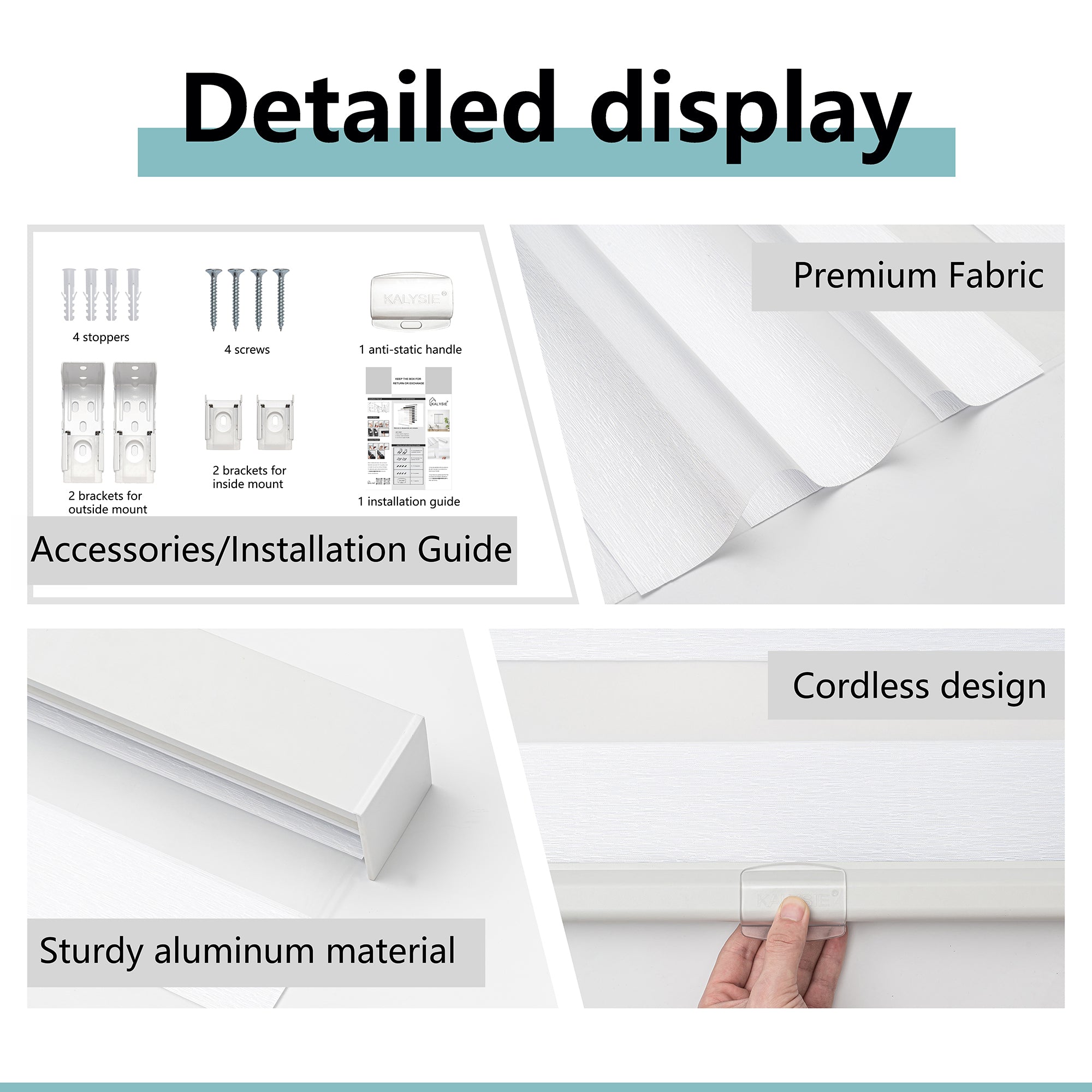 KALYSIE Cordless Zebra Blinds for Windows, Free-Stop Pull Down Roller Window Shades with Valance, Light Filtering Dual Layers Sheer Shades for Home and Office