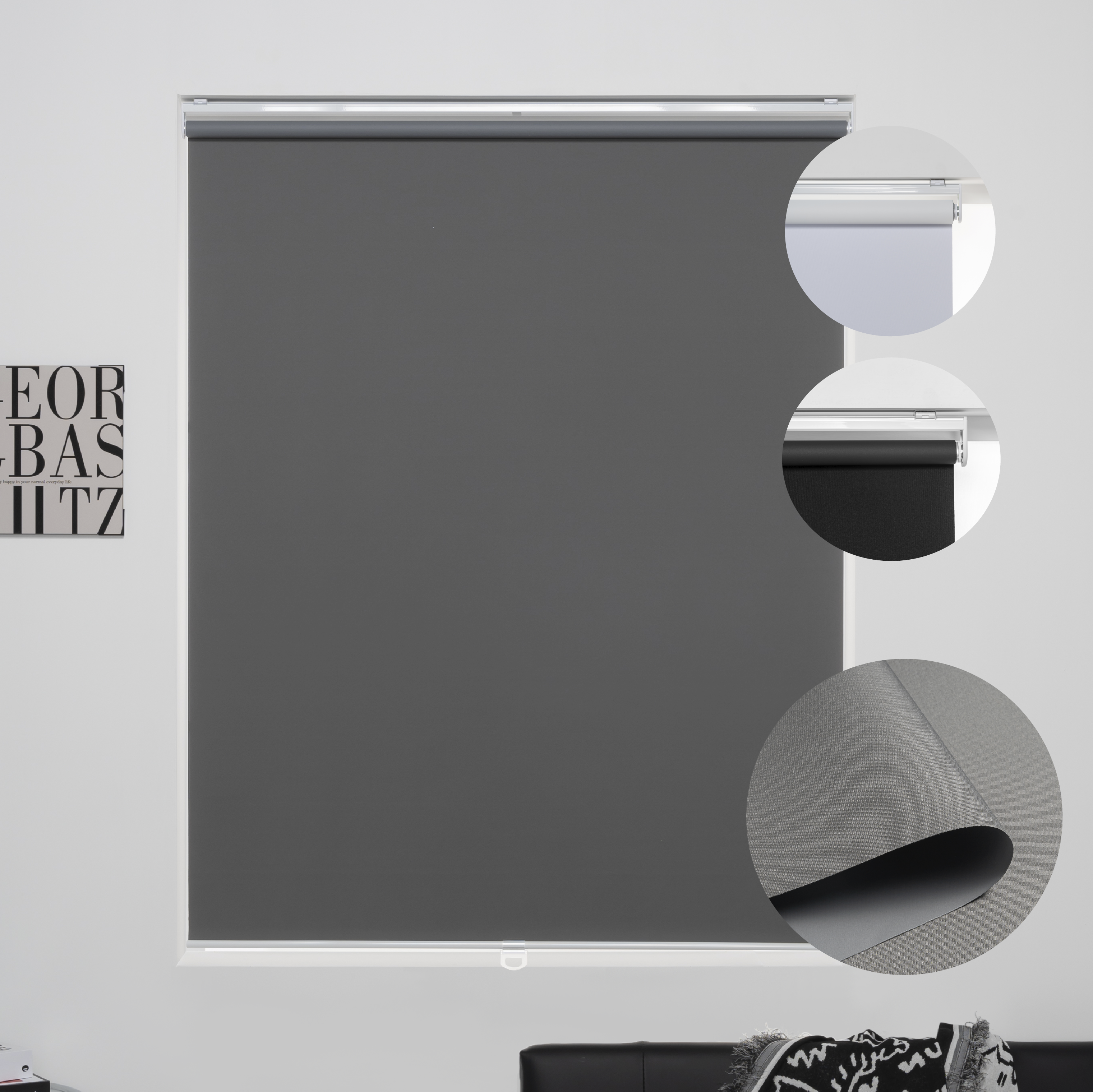 KALYSIE Cordless Roller Shades 100% Blackout Blinds for Windows and Doors, Pull Down Room Darkening Window Shades, Grey Color, Easy to Install for Home and Office.