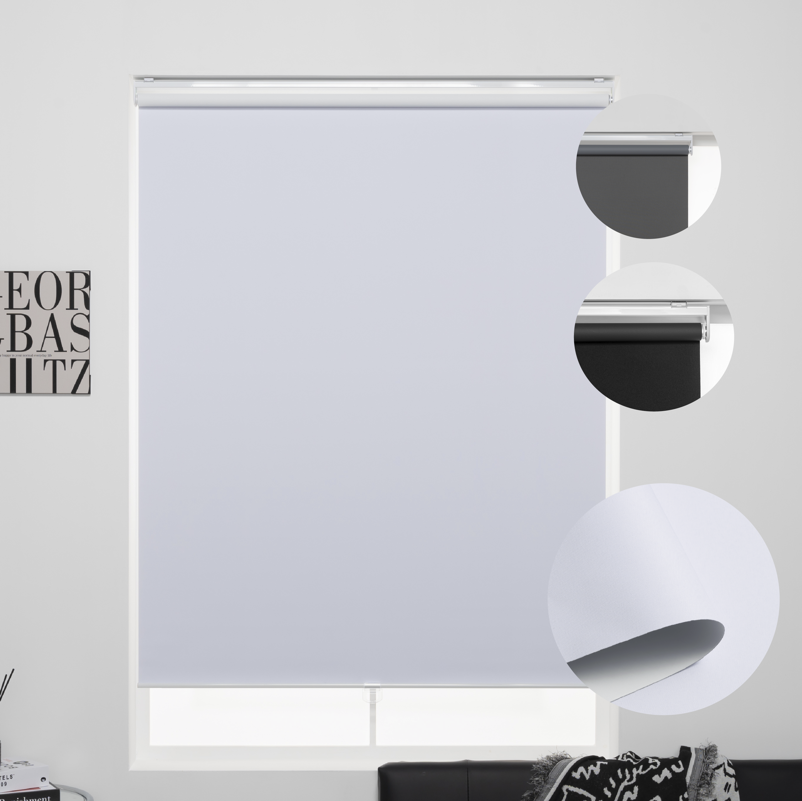 KALYSIE Cordless Roller Shades 100% Blackout Blinds for Windows and Doors, Pull Down Room Darkening Window Shades, White Color, Easy to Install for Home and Office.