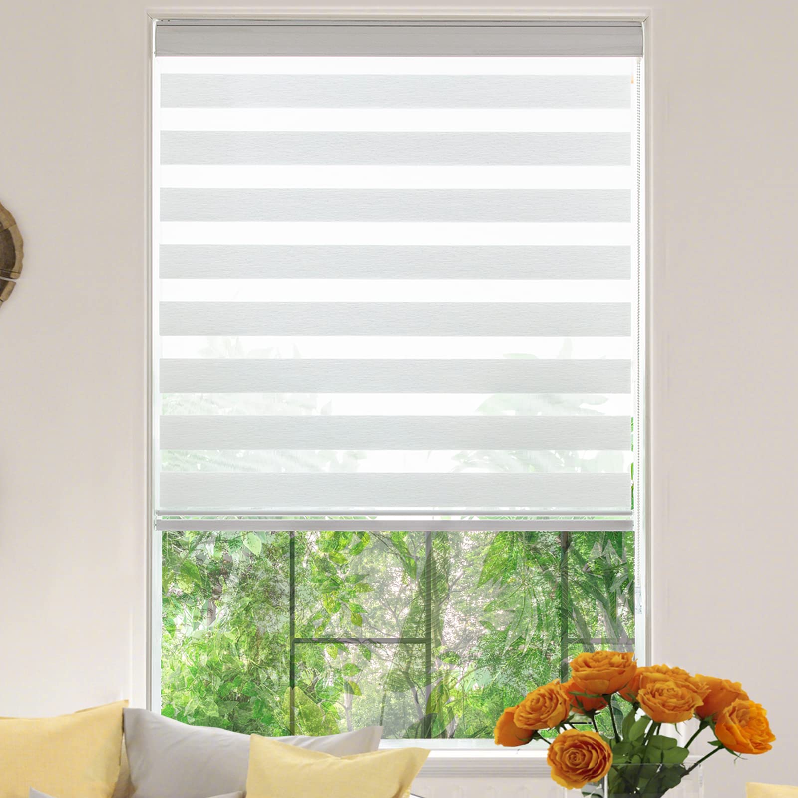 KALYSIE Zebra Roller Window Blinds, New Stock, Semi-Blackout Roller Blinds Dual Layer Roller Shade Blinds, Fixed 64 Inches High, 34 Inches Width