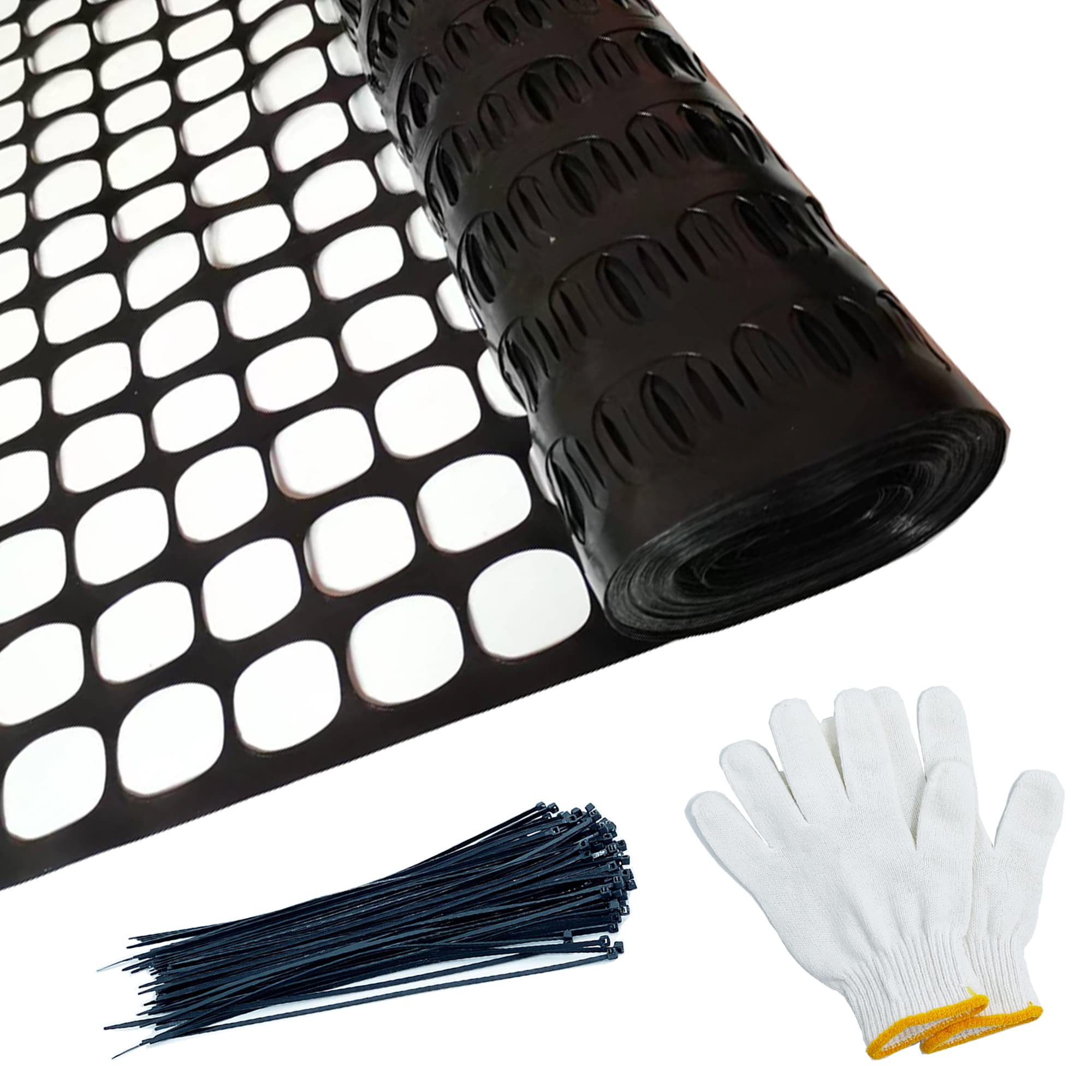 KALYSIE Safety Fence Plastic Mesh Fencing Roll, 4'x100' Feet 1 Roll with 100 Zip Ties, Temporary Reusable Netting for Snow Fence, Garden, Construction and Animal Barrier