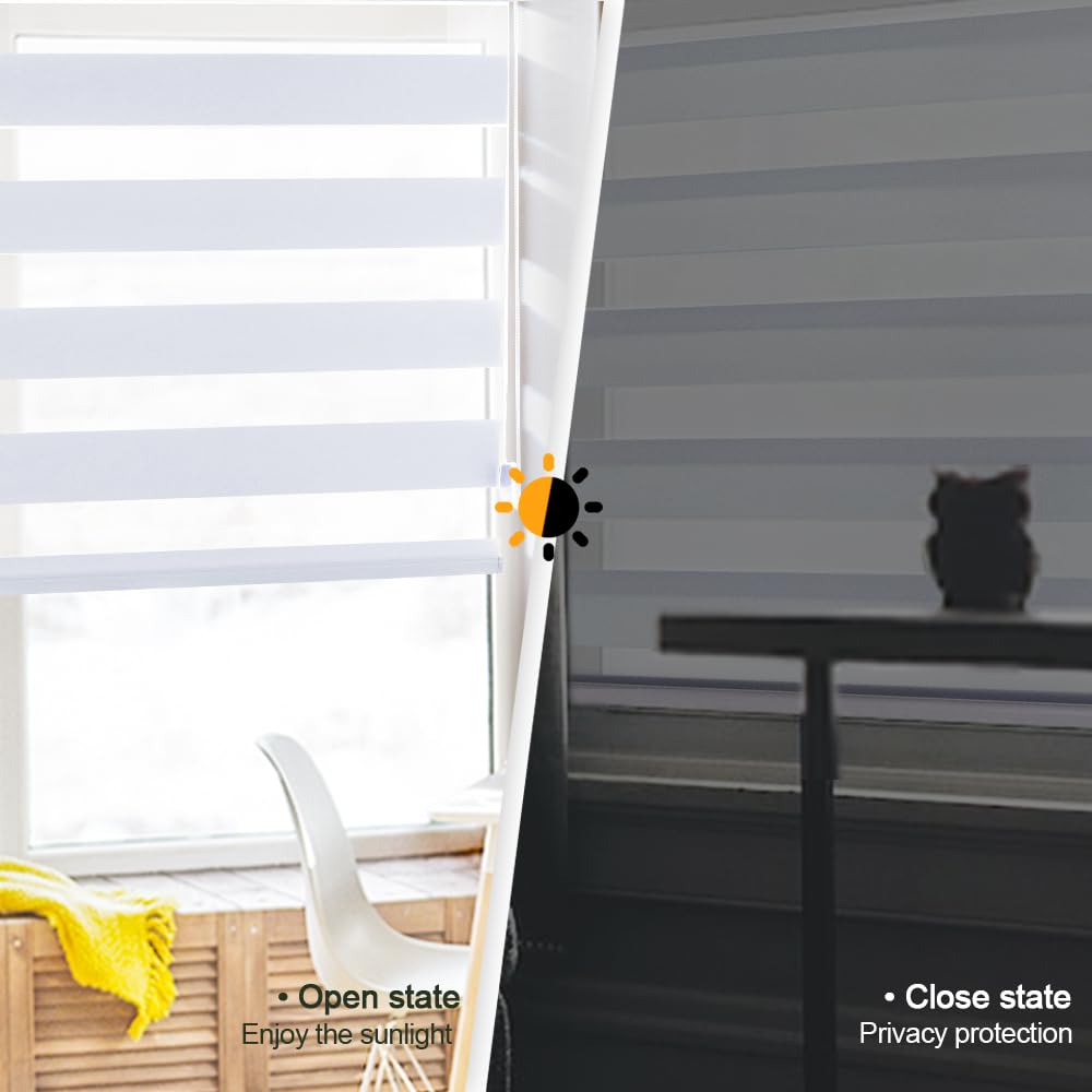 KALYSIE Zebra Blinds for Windows Shades, Roller Window Shades Light Filtering Sheer Window Treatments Privacy Light Control Day and Night