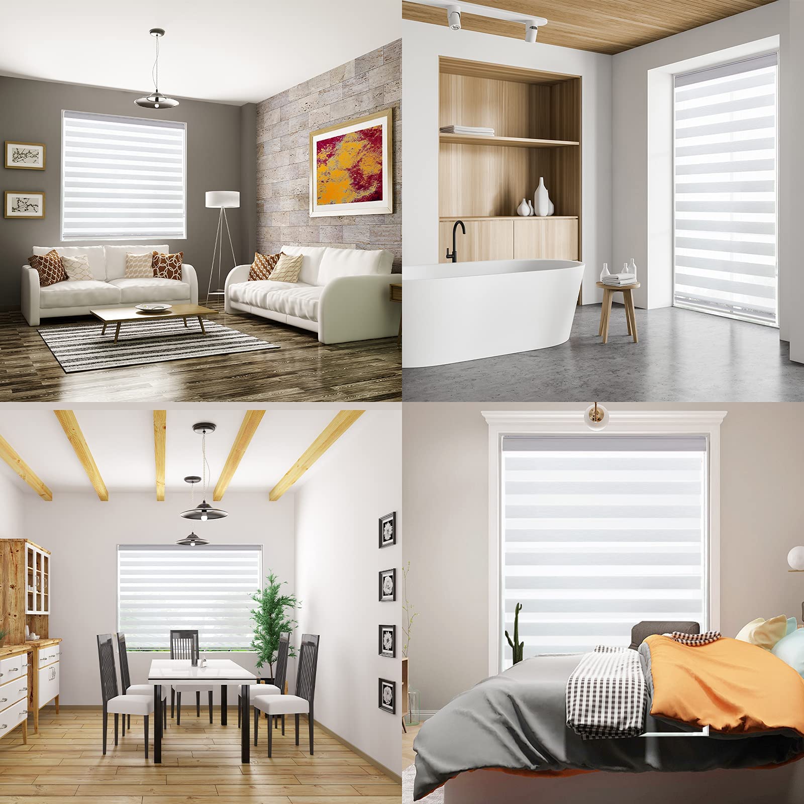 KALYSIE Zebra Roller Window Blinds, New Stock, Semi-Blackout Roller Blinds Dual Layer Roller Shade Blinds, Fixed 64 Inches High, 34 Inches Width